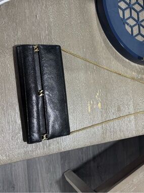 Classic Black Leather Shoulder Bag with Gold Chain Strap